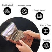 DOZZLY 17 Keys Kalimba Solid Wood Body Finger Piano with cell phone holder Thumb Piano Keyboard Musical Instrument for Beginner