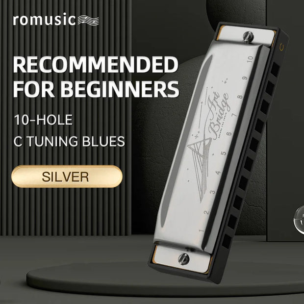 Blues Harmonica Mouth Organ 10 Hole C Key with Case, Diatonic Harmonica for Professional Player, Beginner, Students gifts, Adult
