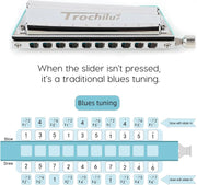 JDR Trochilus 10 Holes Chromatic Harmonica Key of C Armonica Valveless Harp Mouth Organ Chromonica with Case for Beginners