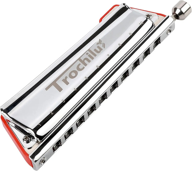 JDR Trochilus 10 Holes Chromatic Harmonica Key of C Armonica Valveless Harp Mouth Organ Chromonica with Case for Beginners