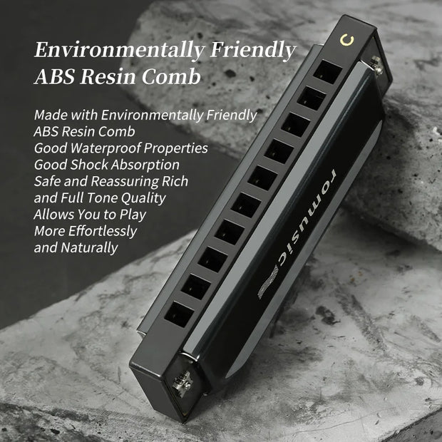 Blues Harmonica Mouth Organ 10 Hole C Key with Case, Diatonic Harmonica for Professional Player, Beginner, Students gifts, Adult