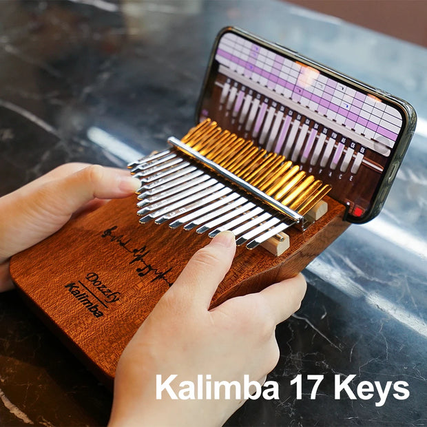 DOZZLY 17 Keys Kalimba Solid Wood Body Finger Piano with cell phone holder Thumb Piano Keyboard Musical Instrument for Beginner