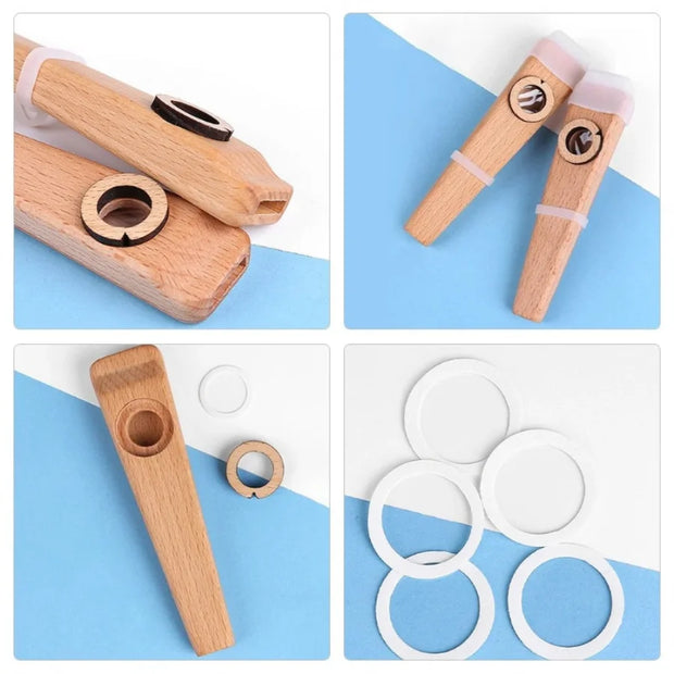 Wooden Kazoo Guitar/Ukulele/Electric Guitar/Bass Accompaniment Easy for beginners to learn the instrument, with 5 flute membrane