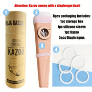 Wooden Kazoo Guitar/Ukulele/Electric Guitar/Bass Accompaniment Easy for beginners to learn the instrument, with 5 flute membrane