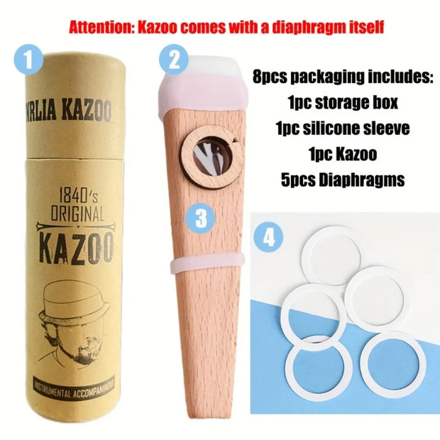 Wooden Kazoo Guitar/Ukulele/Electric Guitar/Bass Accompaniment Easy for beginners to learn the instrument, with 5 flute membrane