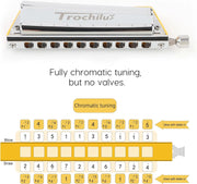 JDR Trochilus 10 Holes Chromatic Harmonica Key of C Armonica Valveless Harp Mouth Organ Chromonica with Case for Beginners
