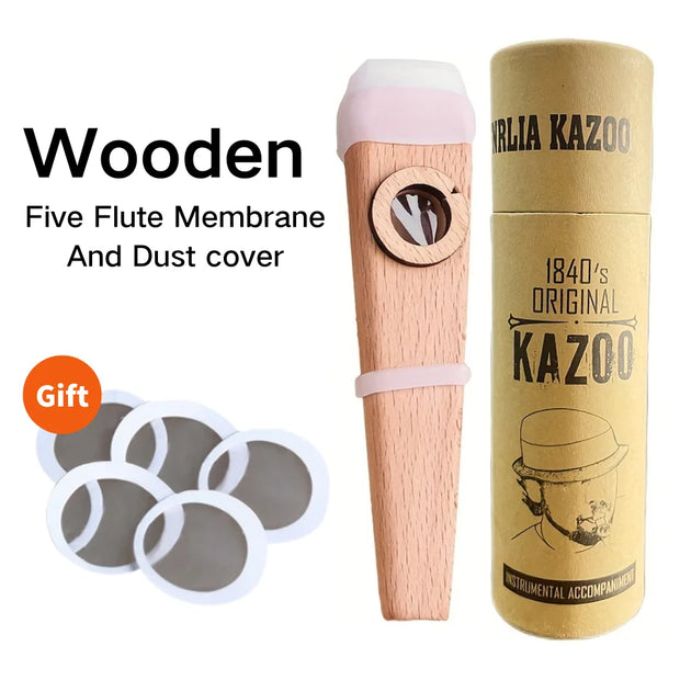 Wooden Kazoo Guitar/Ukulele/Electric Guitar/Bass Accompaniment Easy for beginners to learn the instrument, with 5 flute membrane