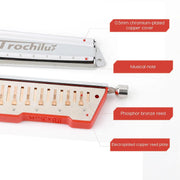 JDR Trochilus 10 Holes Chromatic Harmonica Key of C Armonica Valveless Harp Mouth Organ Chromonica with Case for Beginners