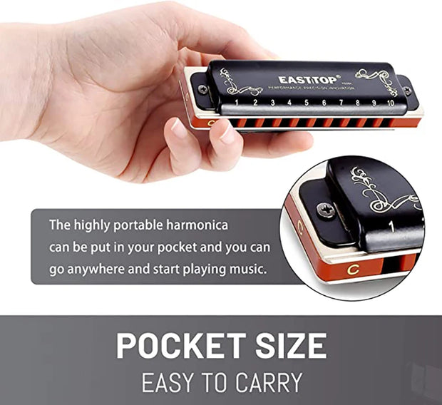 Top Grade Harmonica NEW 008K Blues Harp Mouth Organ 10 Hole 20 Tone Diatonic Blues Harmonica with Case,Harmonica for Adults