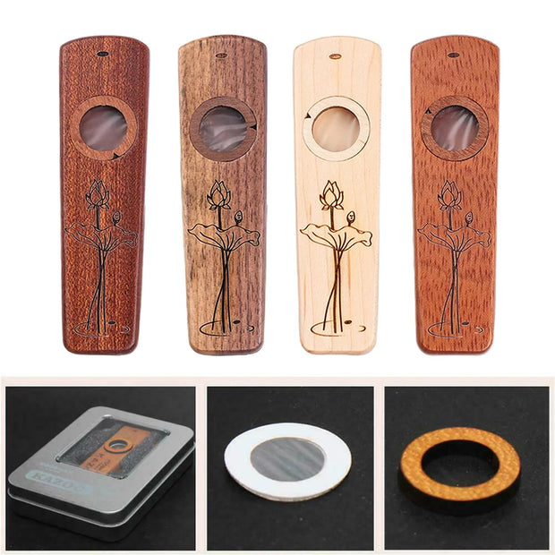 Wood Made Kazoo Flute Sapele Walnut Wood Guitar Ukulele Accompaniment Harmonica Diaphragm Gifts For Kids And Adults