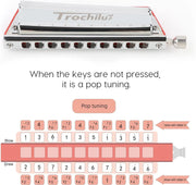 JDR Trochilus 10 Holes Chromatic Harmonica Key of C Armonica Valveless Harp Mouth Organ Chromonica with Case for Beginners